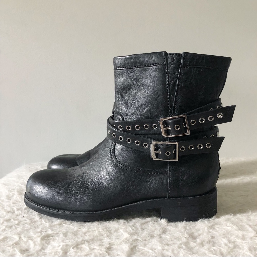 Jimmy Choo Black Leather Combat Moto Boots
